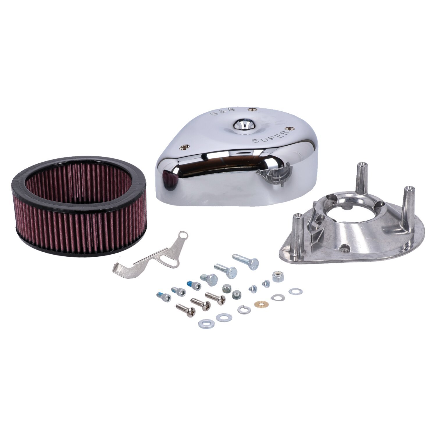 S&S, teardrop air cleaner assembly. Chrome