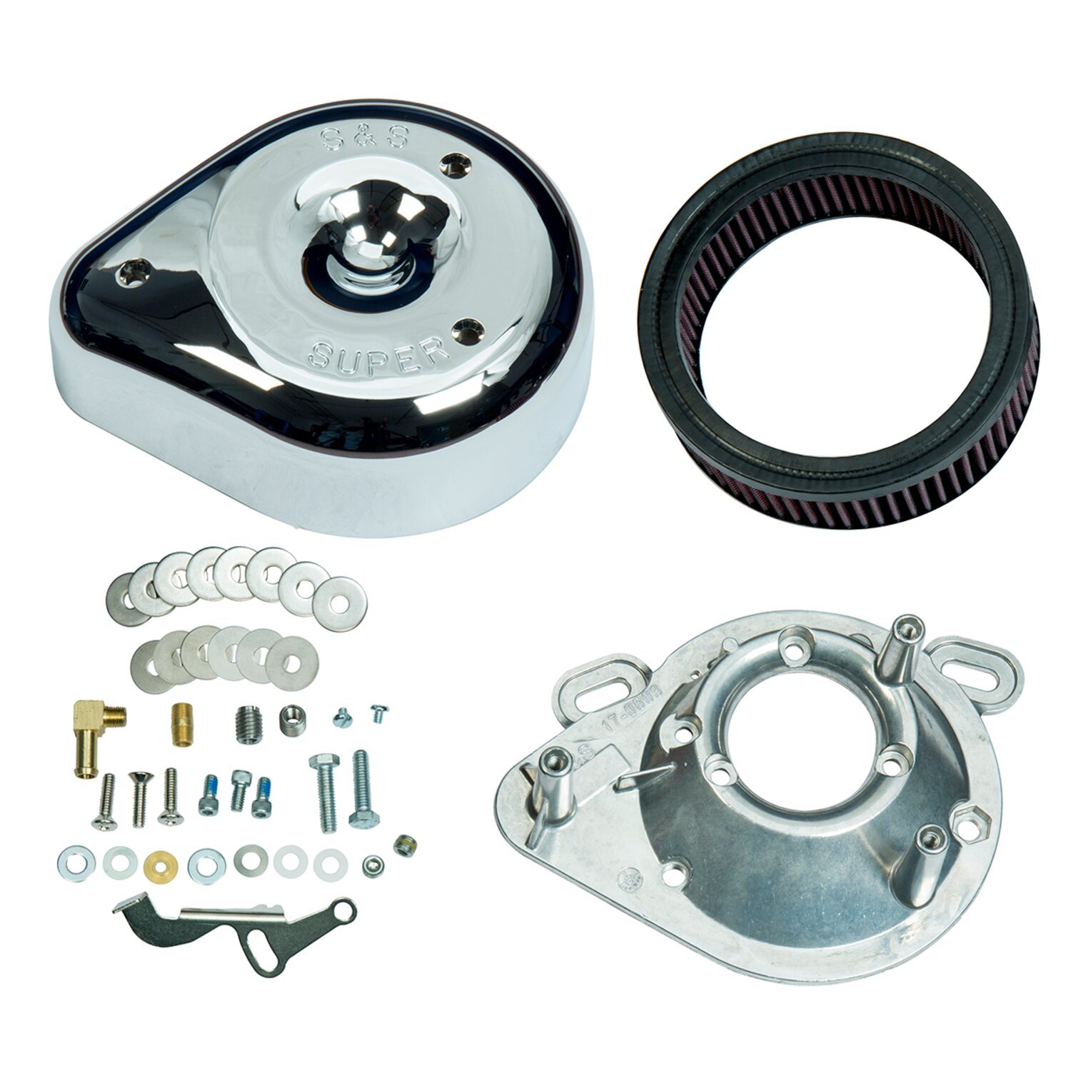 S&S, teardrop air cleaner assembly. Chrome