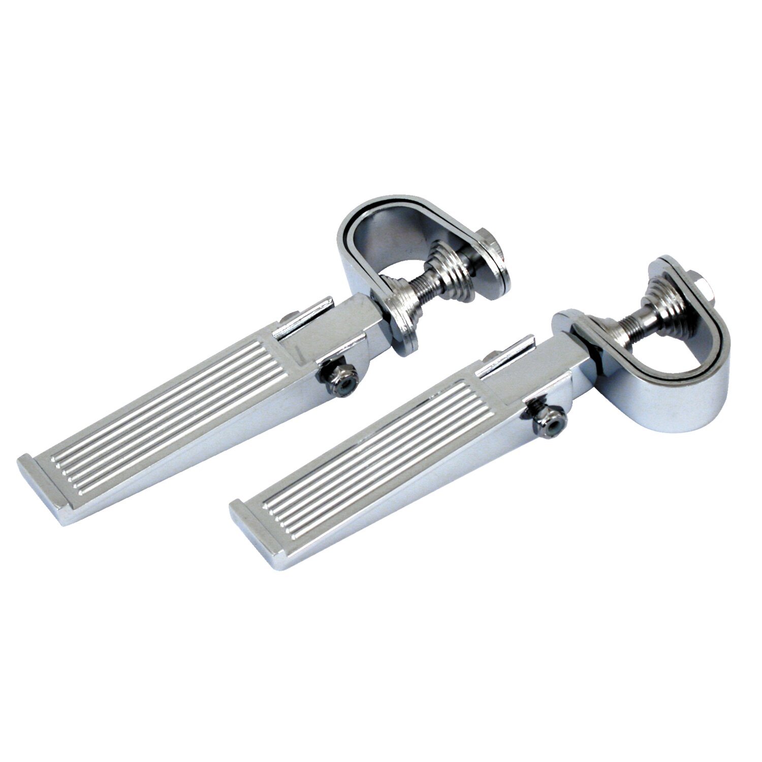 'Ribbed' foot peg set. Clamp-on, Chrome