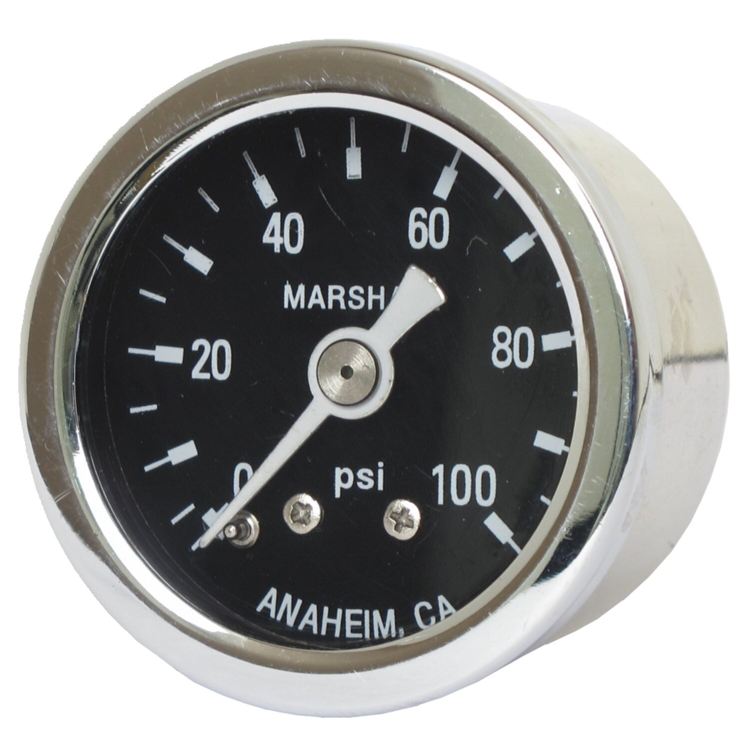 Marshall oil pressure gauge, 0-100 PSI. Stainless housing, Black