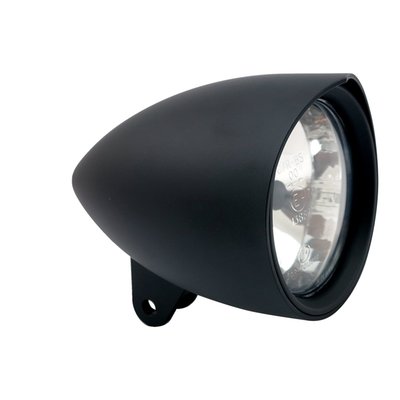 - Matte black aluminum body 
- Elongated headlamp shell 
- With H4 bulb 
- ECE approved lens 
- Bottom mount.
