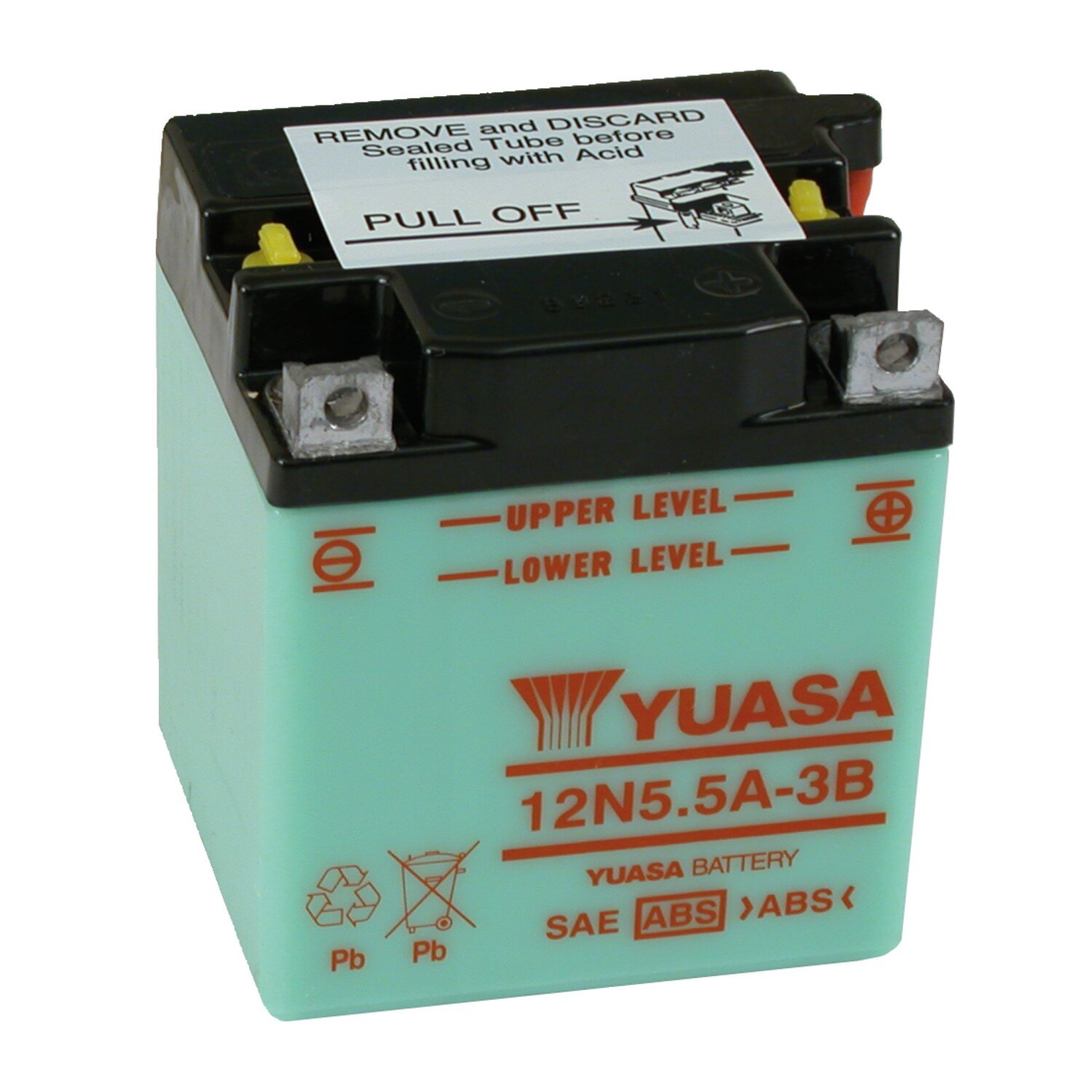 Yuasa, 12V lead-acid battery. 5.5Ah