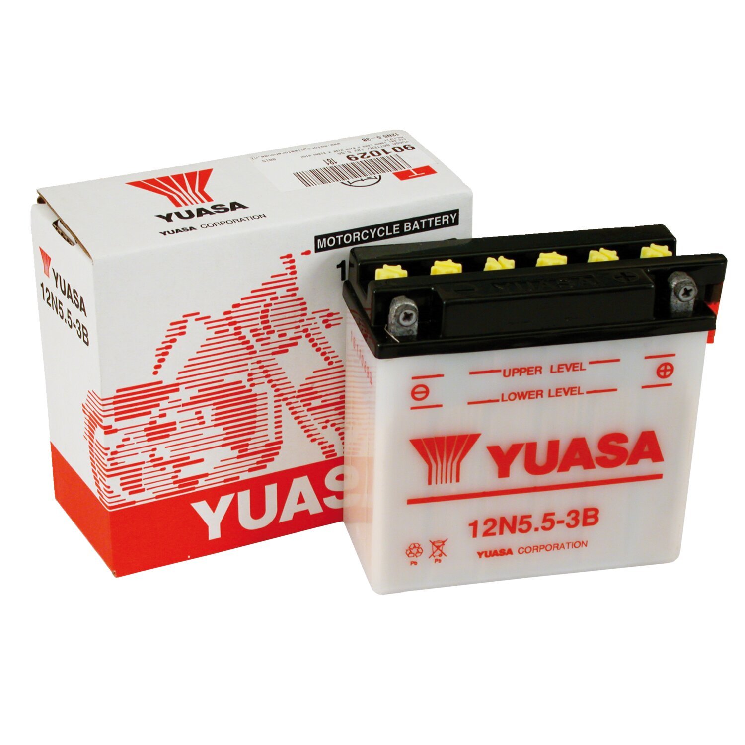 Yuasa, 12V lead-acid battery. 5.5Ah