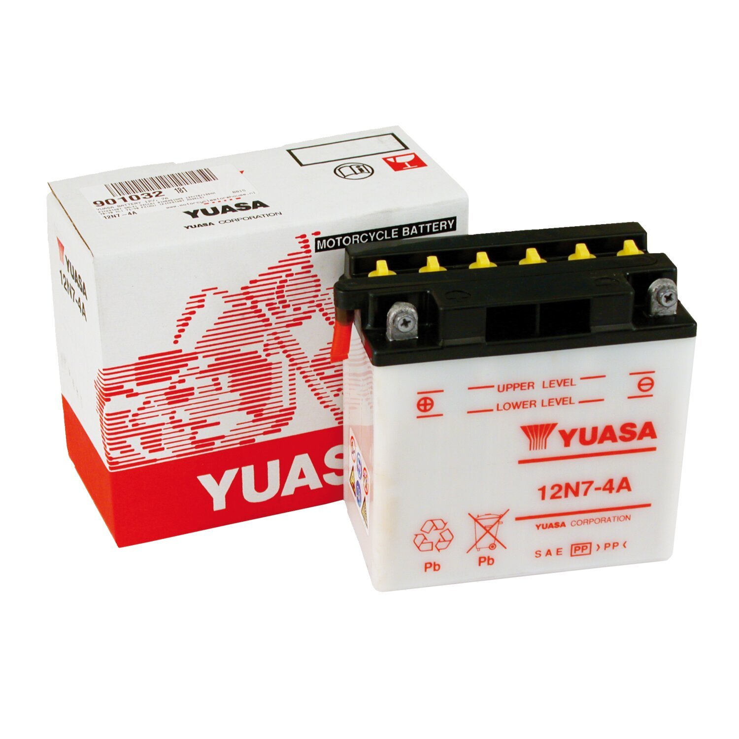 Yuasa, 12V lead-acid battery. 7Ah
