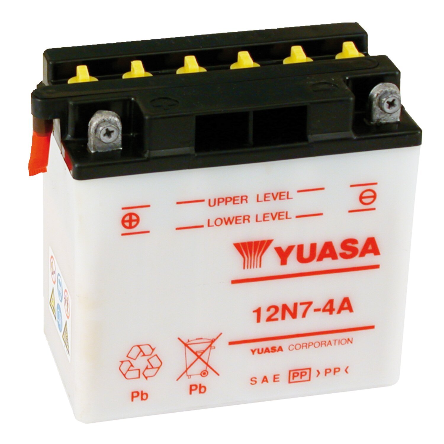 Yuasa, 12V lead-acid battery. 7Ah