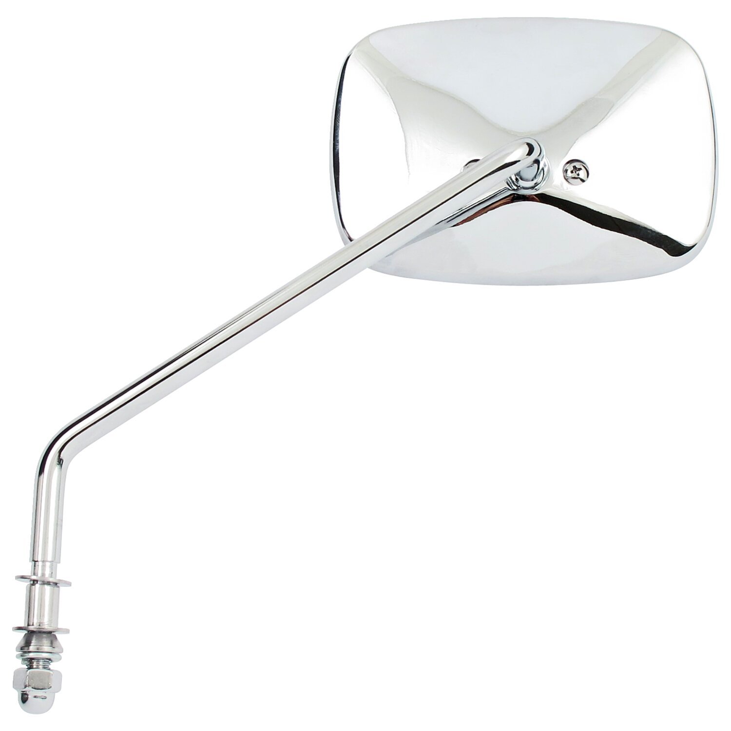Late OEM style mirror, long stem, left side, Unpainted, Chrome
