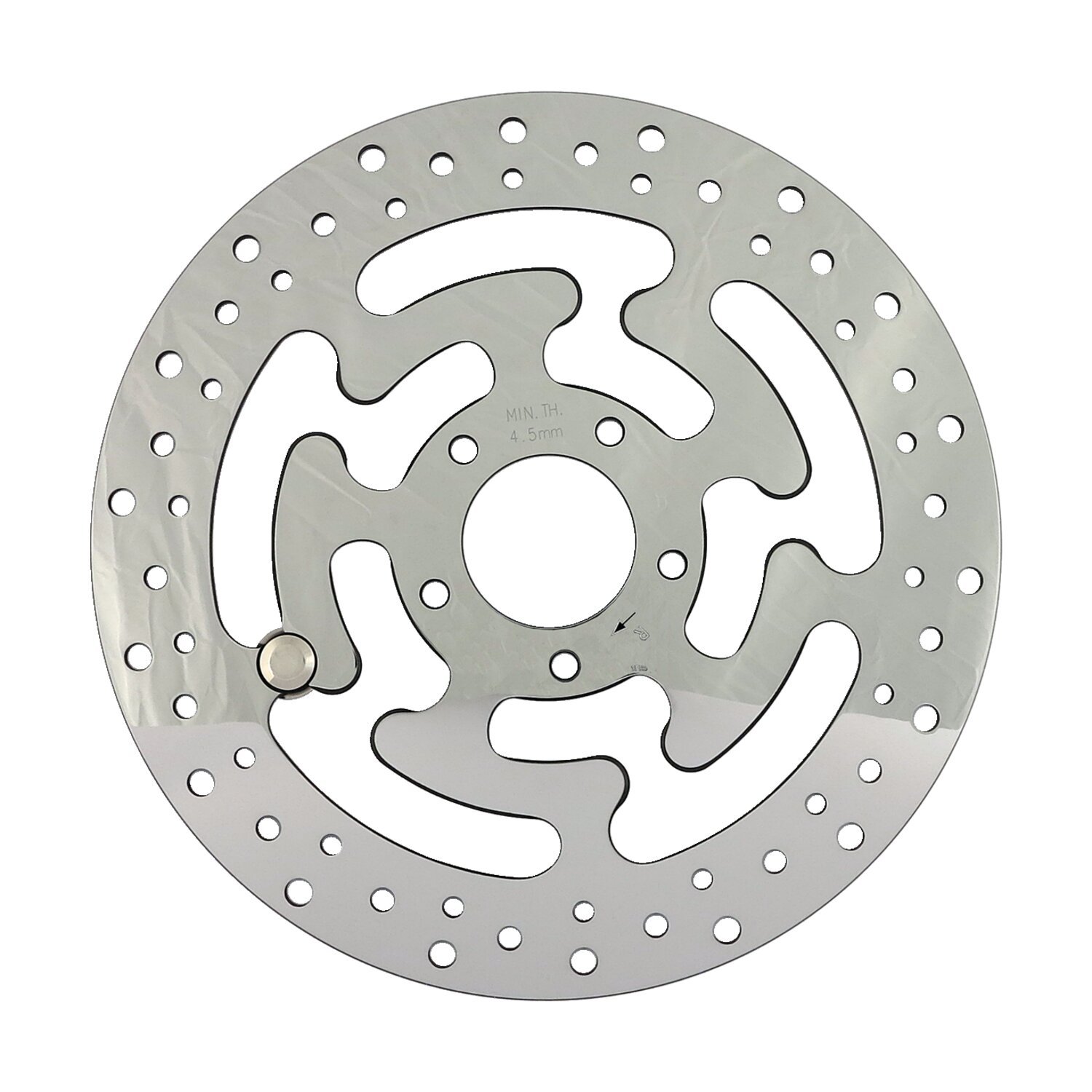 Brake rotor, right front. Polished stainless