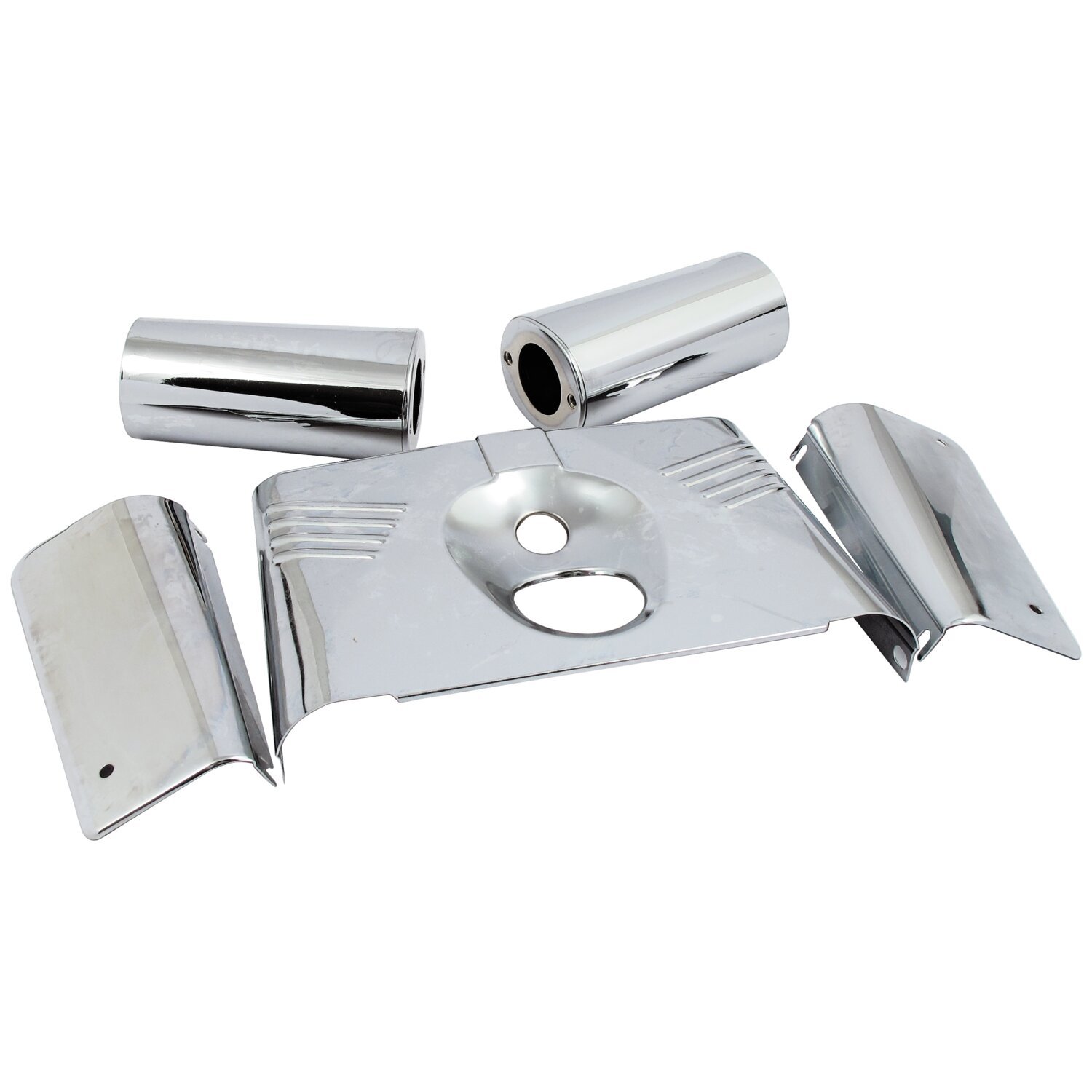 Fork panel kit 5-piece. Ribbed, Chrome