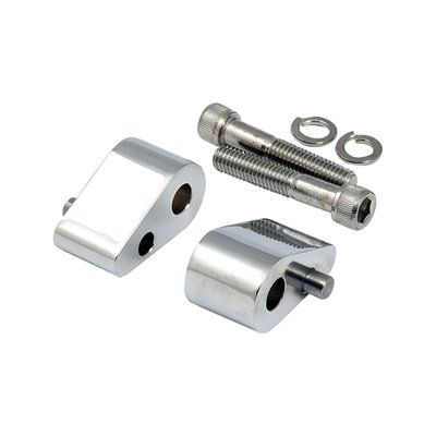 Chrome. Used to offset the passenger floorboards 1" outwards. Easier to clear motorcycle components and gives more overall space.