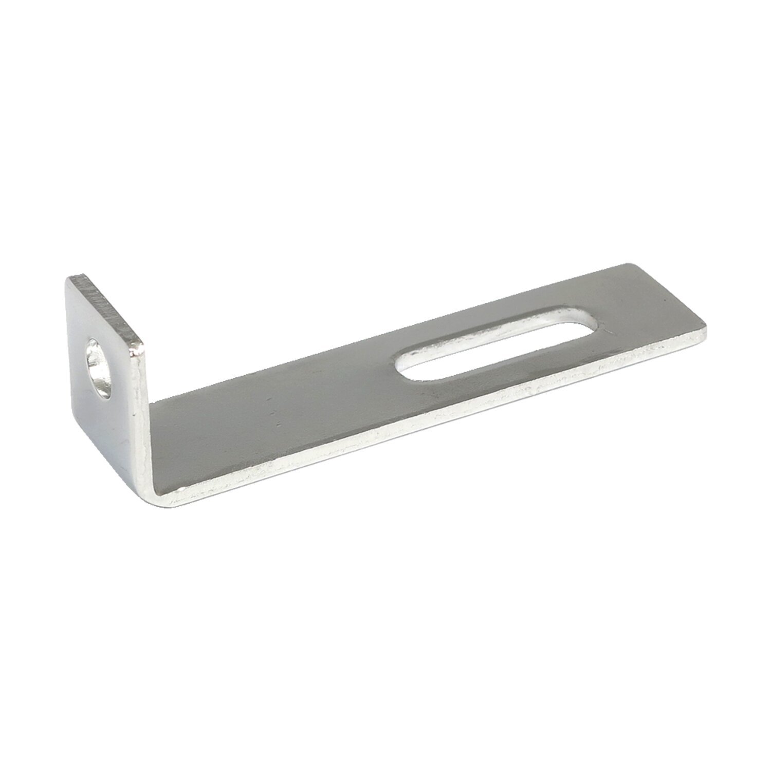 Universal exhaust mount l-bracket. 3-3/4" long, 2 holes, Chrome