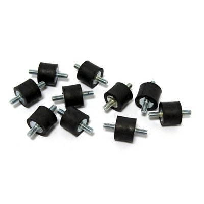 With internal steel spring. 
Used to mount battery boxes and oil tanks. 
Can also be used in various other applications where vibration dampening is necessary. 
With 1/4-20 (UNC) threaded studs. 
Upgraded replacement for OEM 62563-65. 