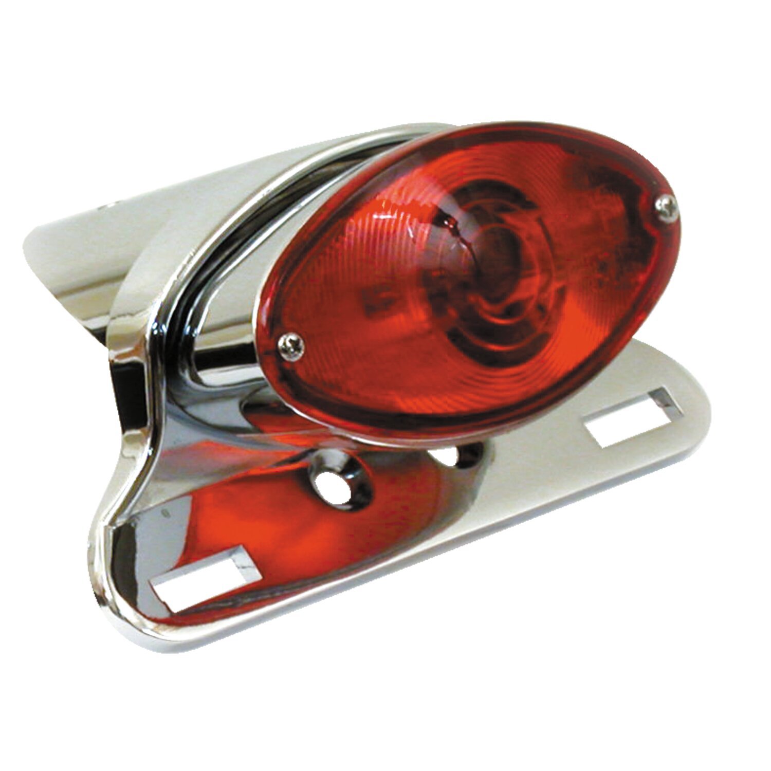 Cateye taillight. Die-cast housing w/bracket, Red, Chrome