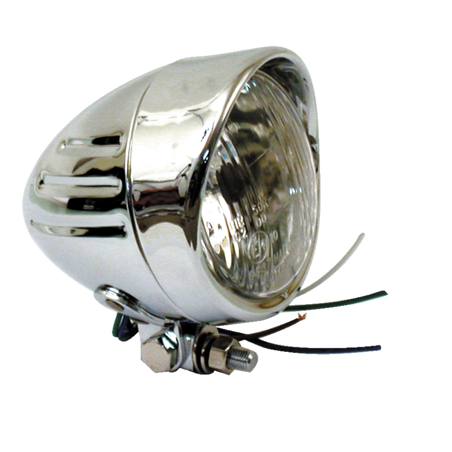 Bullet 4" H4 position light. Ribbed & visor, Chrome