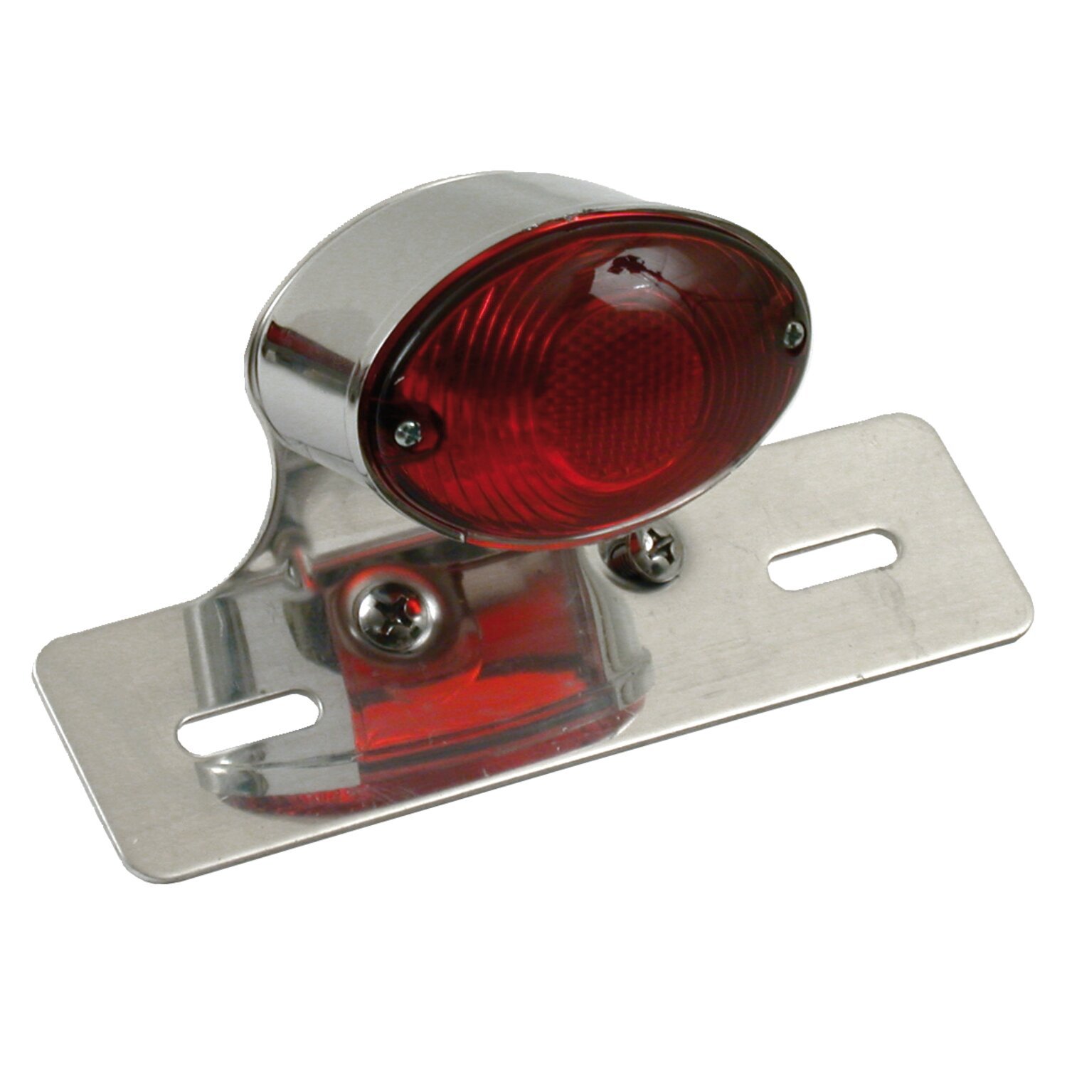 Medium cateye taillight. Chrome. Aluminum bracket, Red