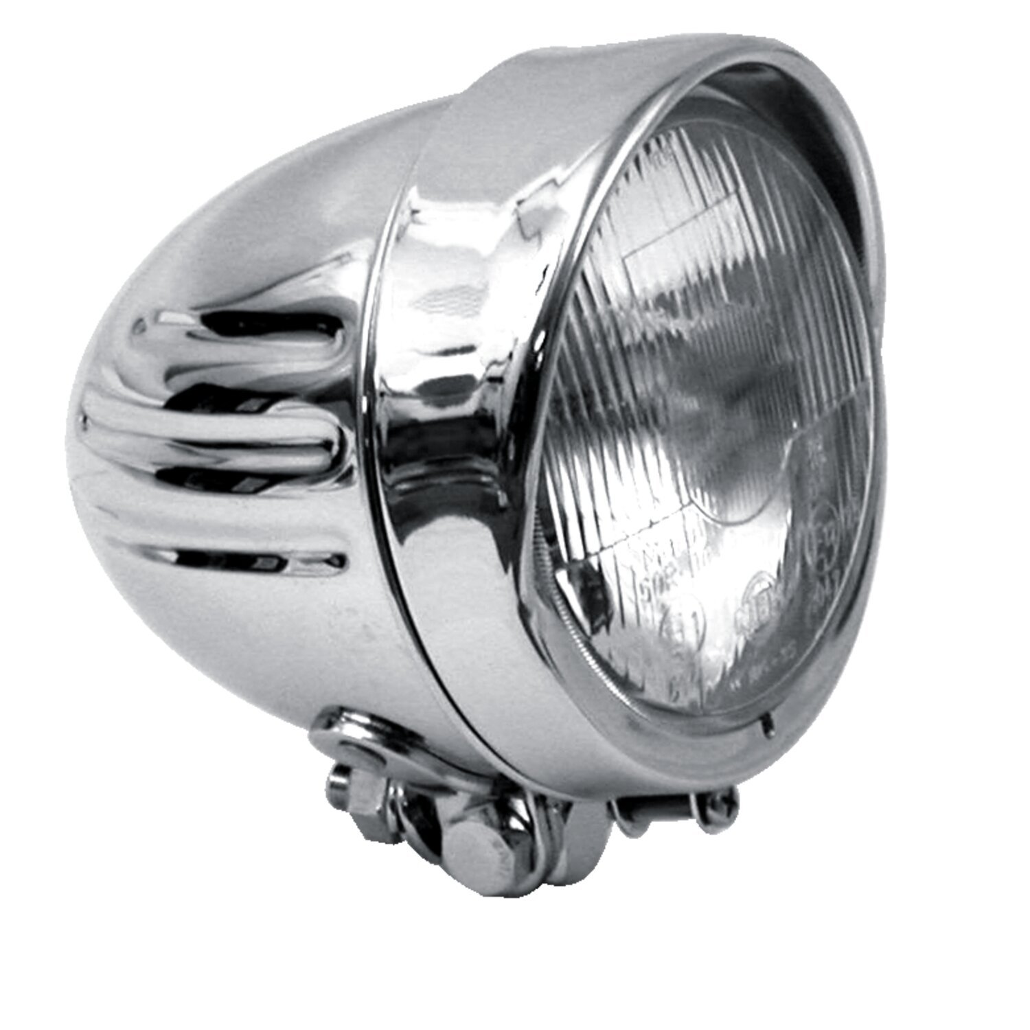 Bullet 4-1/2" duplo headlamp. Ribbed. visor, Chrome