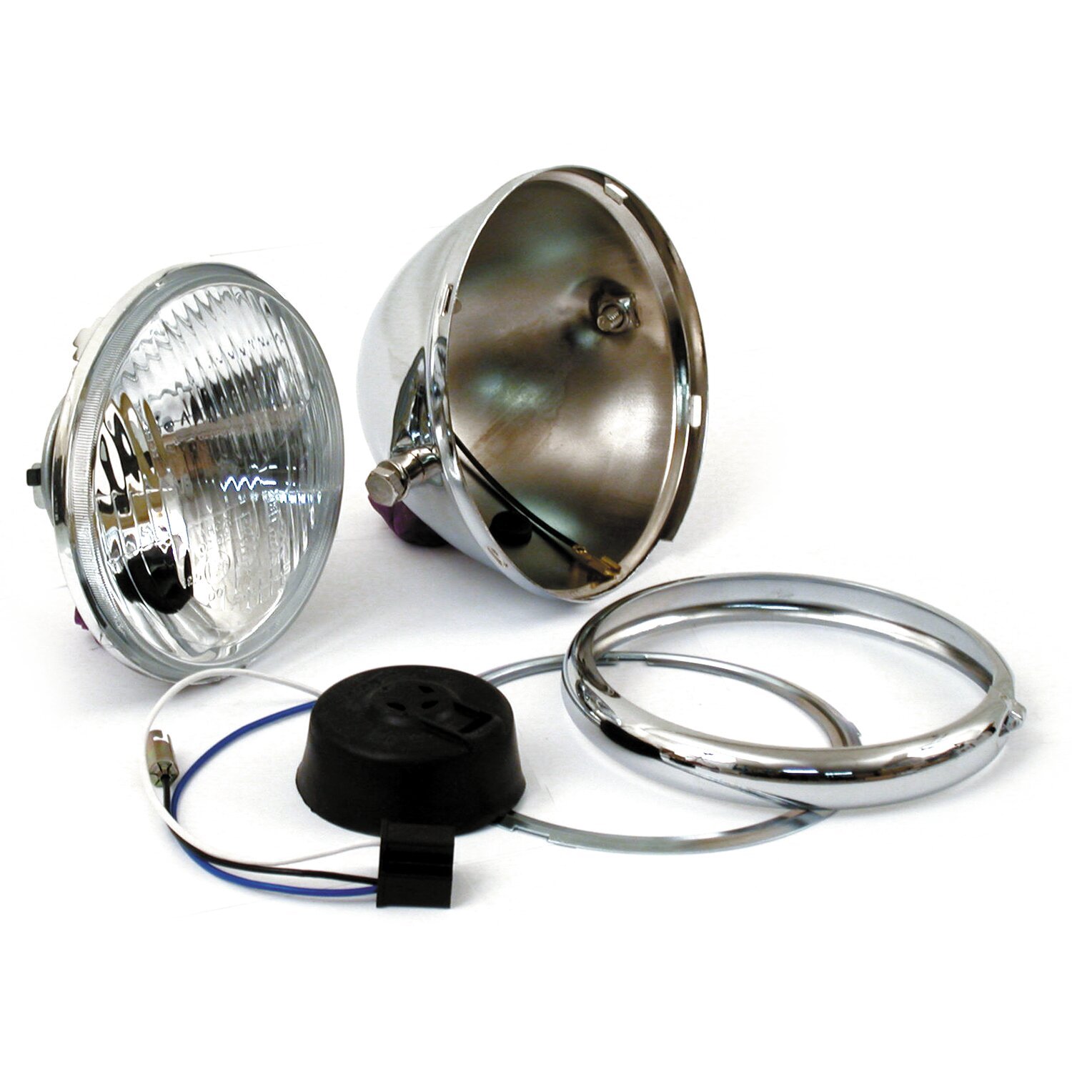 Bates style 5-3/4" H4 headlamp. side mount, Chrome
