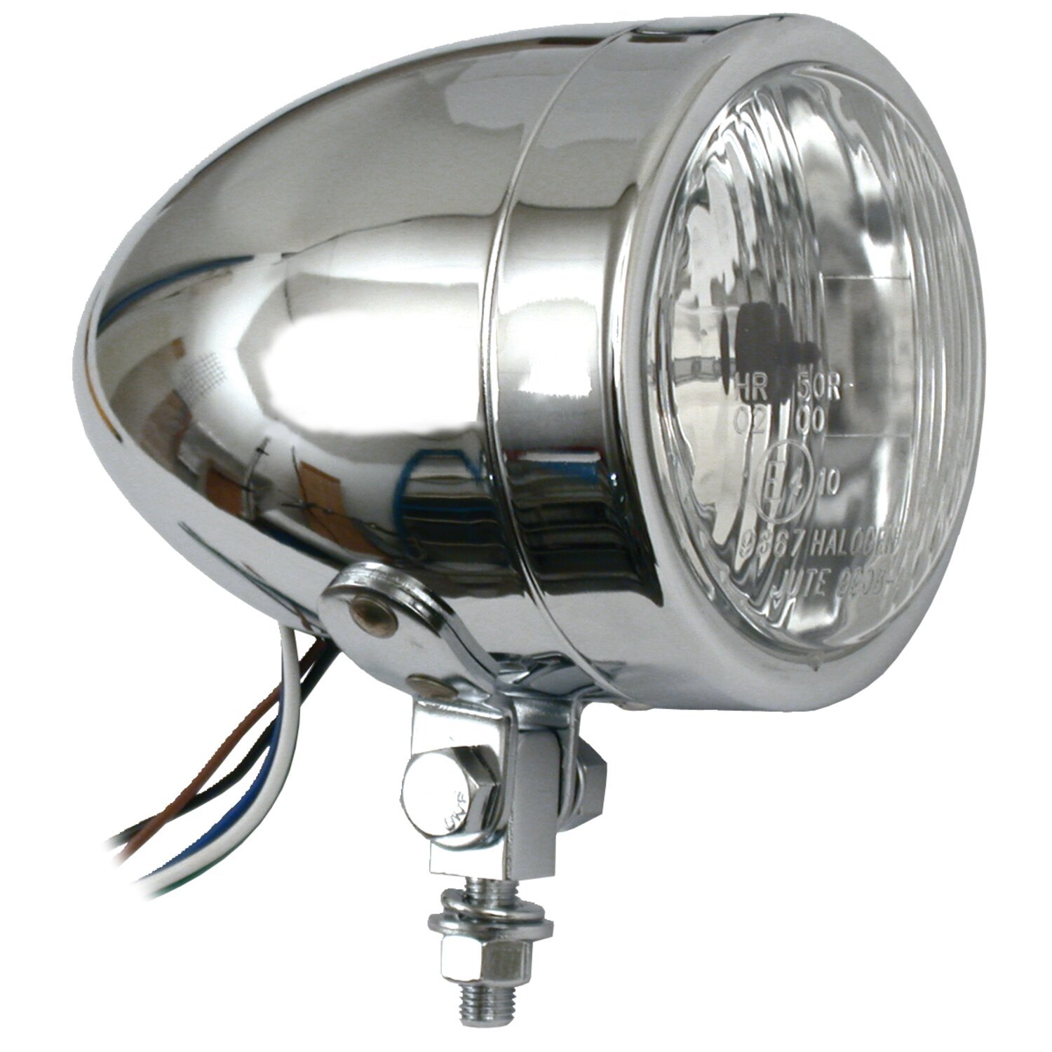 Long bullet 4" H4 headlamp. no visor, Chrome
