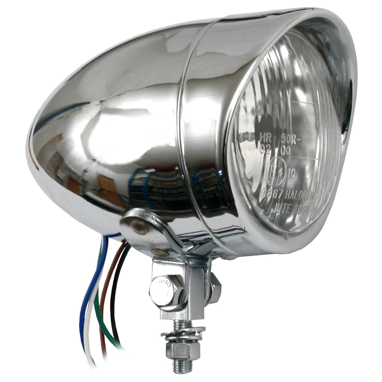 Long bullet 4" H4 headlamp. with visor, Chrome