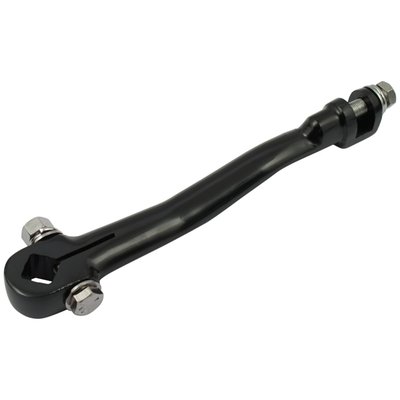 Black painted.
Straight style (small offset), overall length 22cm.
Fits 54-69 FL and 71-72 FX as a reproduction replacement item.
Complete with mounting hardware.
OEM replacement reference 33068-54.
Note: Small offset may interfere with none original exhaust systems.