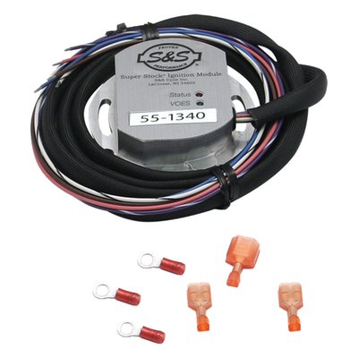 Single fire. For kick start. Module only with instructions. Modules are pre-programmed with ignition curves for use with specific S&S engines. Only set basic timing, no further adjustments necessary. Set-up for kick start, where the engine wil spark the first time. (electric start models will turn 3 revolutions before ignition sparks, this to prevent kick-back and damage to electric start components). 

Note: All modules can be set to kick or electric start by a certified S&S dealer equipped with Super Stock diagnostic cable & software. Then it is also possible to view: Time at wide open throttle (WOT); length of time engine was operated at various temperatures; number of engine starts; total running time; time spent in various RPM ranges; max. RPM and amount of time spent at rev. limit. It also enables the dealer to turn-on the 24 hour 'break-in' rev. limiter function. If set it will protect a new engine by limiting engine revolution. Only after 24 hours runtime the engine will be able to reach the maximum of 6300 RPM. Only modules on new S&S engines sold with the Super Stock ignition system will have the 'break-in' rev. limiter turned-on.