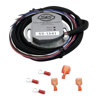 Single fire. For kick start. Module only with instructions. Modules are pre-programmed with ignition curves for use with specific S&S engines. Only set basic timing, no further adjustments necessary. Set-up for kick start, where the engine wil spark the first time. (electric start models will turn 3 revolutions before ignition sparks, this to prevent kick-back and damage to electric start components). 

Note: All modules can be set to kick or electric start by a certified S&S dealer equipped with Super Stock diagnostic cable & software. Then it is also possible to view: Time at wide open throttle (WOT); length of time engine was operated at various temperatures; number of engine starts; total running time; time spent in various RPM ranges; max. RPM and amount of time spent at rev. limit. It also enables the dealer to turn-on the 24 hour 'break-in' rev. limiter function. If set it will protect a new engine by limiting engine revolution. Only after 24 hours runtime the engine will be able to reach the maximum of 6300 RPM. Only modules on new S&S engines sold with the Super Stock ignition system will have the 'break-in' rev. limiter turned-on.