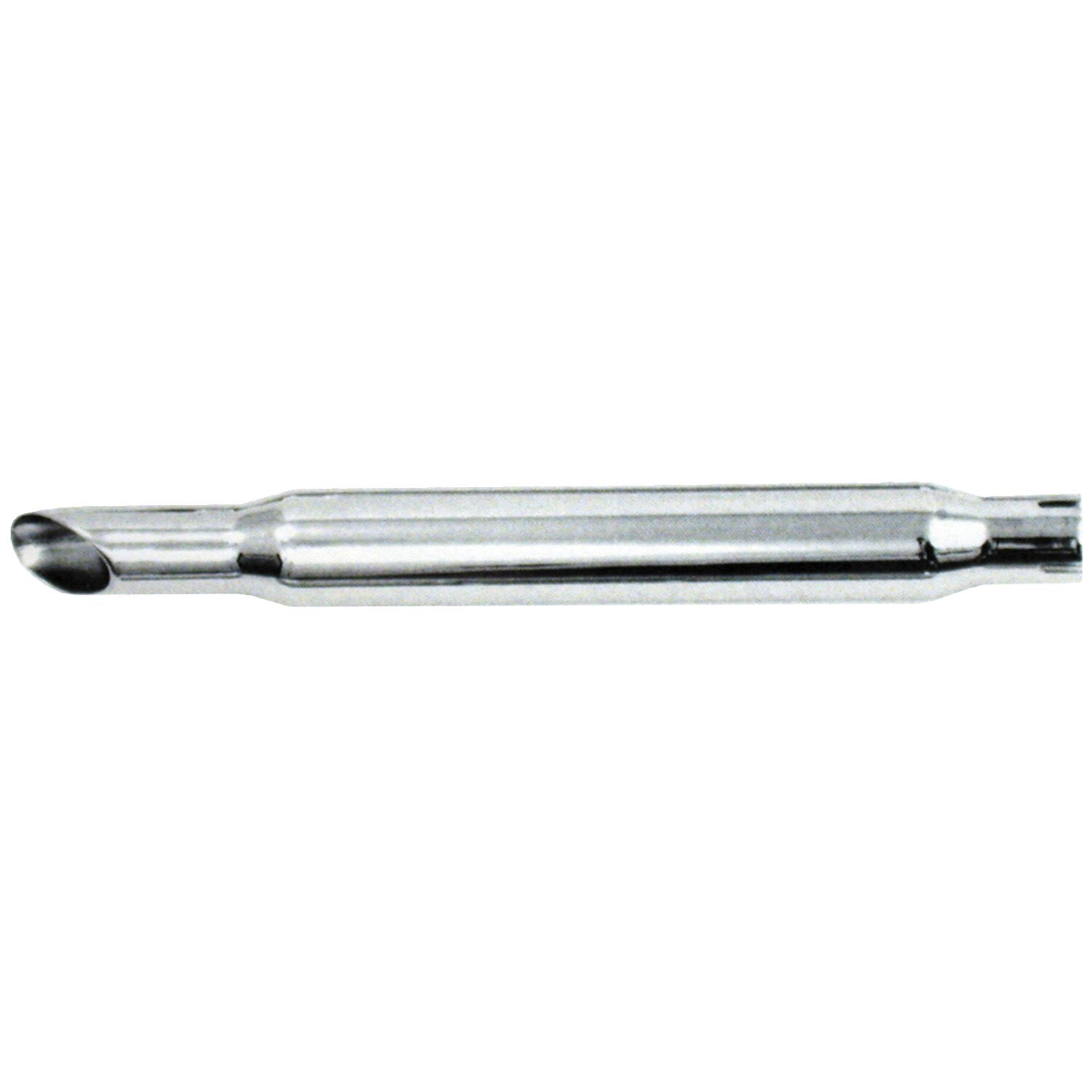 Paughco, Shorty Goose cut universal muffler. 22" long, Chrome