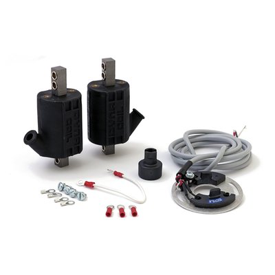 Complete Dyna-S kit in single fire with dual 5 Ohm coils. The required mechanical advance unit must be purchased separately. 

Note: Difference between Single & Dual Fire: 
- Dual Fire - This is the way the earlier, pre-Twin Cam, engines work. A single coil is used and both spark plugs fire simultaneously. This is the simplest system. The 'wasted' spark is sometimes said to be horsepower robbing. 
- Single Fire - This is the way the stock 00-up Twin Cam & M8 engines work. Two separate coils will fire the spark plugs independently and only the spark plug of the cylinder that is on compression stroke will be fired. It is said that these engines vibrate less and can improve power. The effects will become more pronounced with hotter cams and higher RPM. 
Note: For the dual fire kit see 902526.