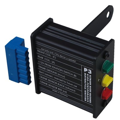 With Dyna style coil mount. Compatible with stock crank sensor & coil. Three control knobs allow 4 settings for each range; maximum advance, advance curves and rev-limiter in 5750, 6000, 6250 and 6500 RPM. On stock motorcycles the ECU unit does not need to be removed, this way the ignition will work with the stock immobilizer and the ECU will only control the stock electronic speedo. On CAN-bus (HD-LAN) models the kill switch and tachometer (RPM) will not work. Will also work on fuel injected Evo models and 08-10 Buell XB (which have a crank sensors). Used on H-D engines to install an advanced, fully adjustable and dependable ignition system. Super simple to set-up, easier than a points ignition! Perfect for any stock to performance application and absolutely brilliant to get an engine running when converting from injection to carburetor. Adjustments can be done with engine off or running. Custom bikes require nothing else than the Atmann ignition, and the bike will run. No computer required. Suitable to provide best timing for maximum power for all engine capacities and tuning levels, including stock. Perfect idle at 900RPM or even at 350RPM, what ever your preference. Complete with instruction manual. Dimensions are 6x7x3cm, smaller than a pack of cigarettes.