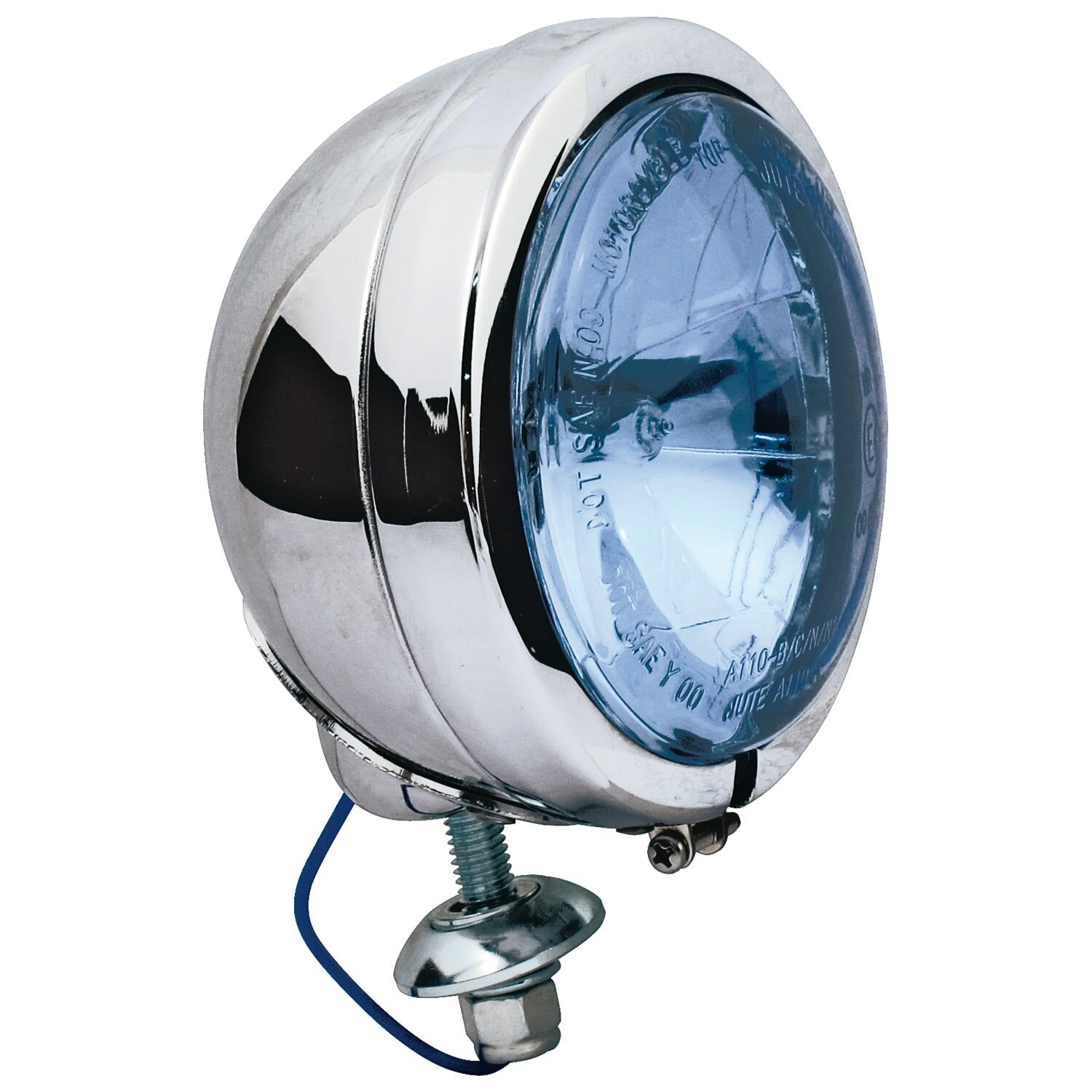 FL style spotlamp, 4-1/2". Chrome, clear blue lens
