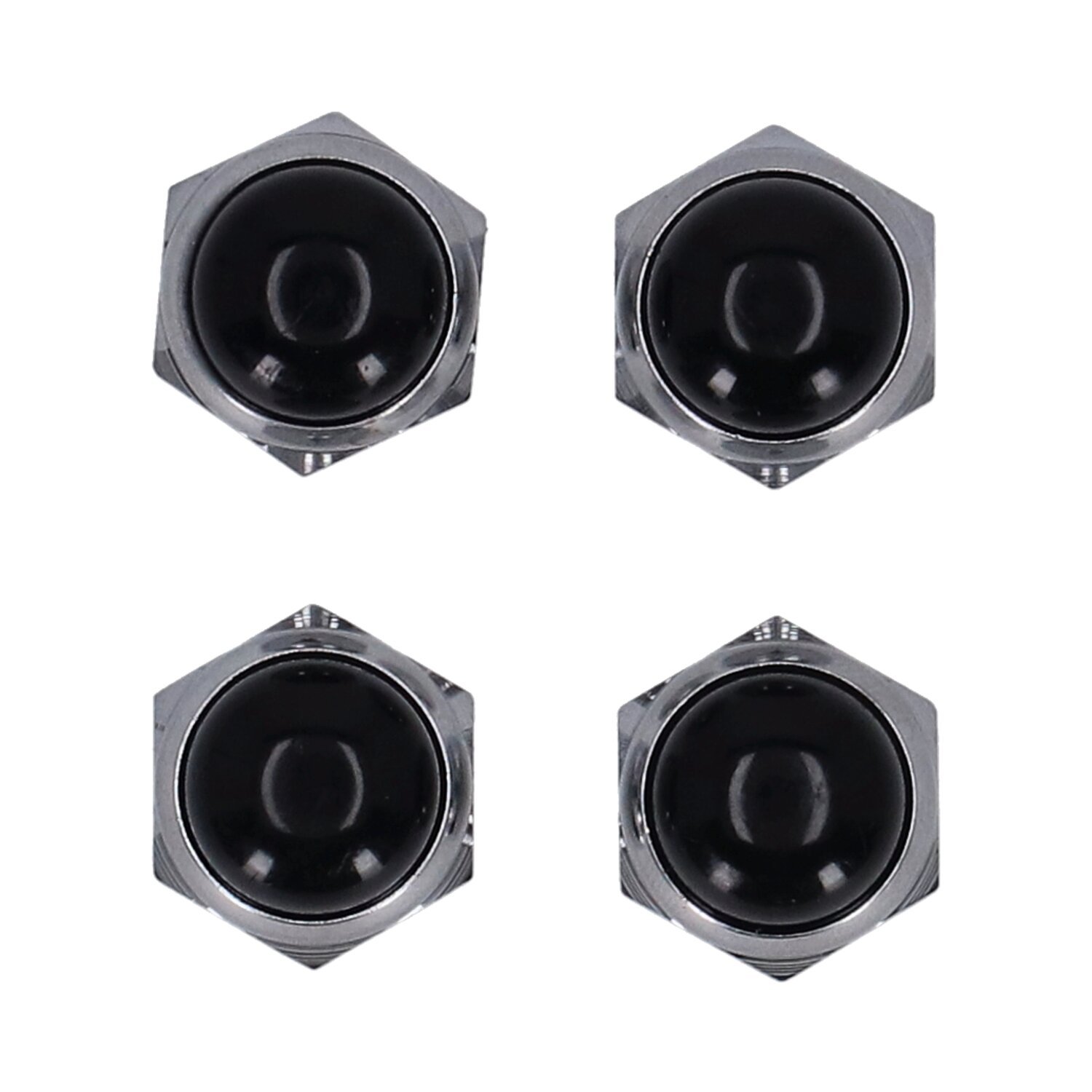 Rocker shaft end nut set, black plastic inserts, Chrome