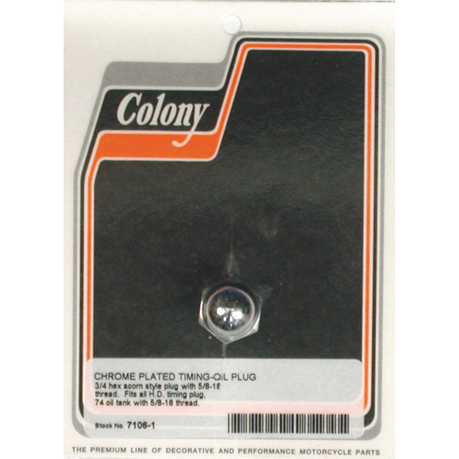 Colony, timing/drain plug. Acorn, Chrome