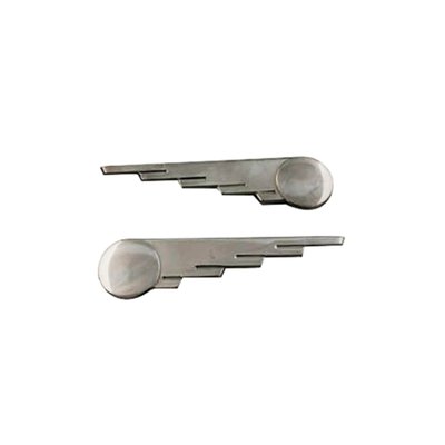 Screw-on. Used to refurbish or dress-up your leather saddlebags in a period correct reproduction styling.