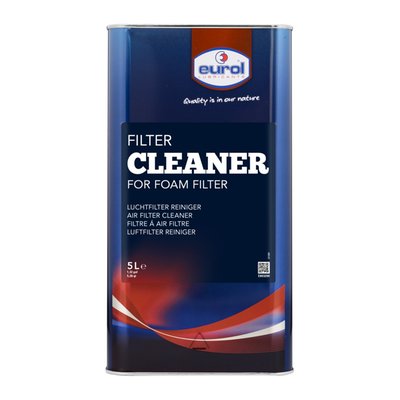5 liter can. Will thoroughly clean foam filters. Dissolves grease, old filter oil and removes road dirt, dust and other contaminations. Will not attack filter foam, plastics or rubber. After cleaning rinse with water, let dry and re-oil.