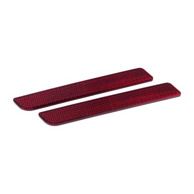 Contains 2 reflectors, one left & one right side. 
Stock replacement as used on National (USA) models. 
Stock replacement reflector for saddlebag faceplate, fork sliders, fender struts etc. 
Universally used on many H-D models in various applications. 
ECE and DOT approved. 
OEM replacement reference 59287-92 right side & 59288-92 left side. 
