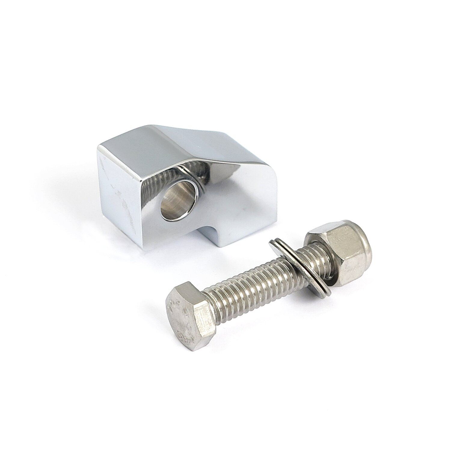 Custom headlamp mount block. angled, Silver, Chrome