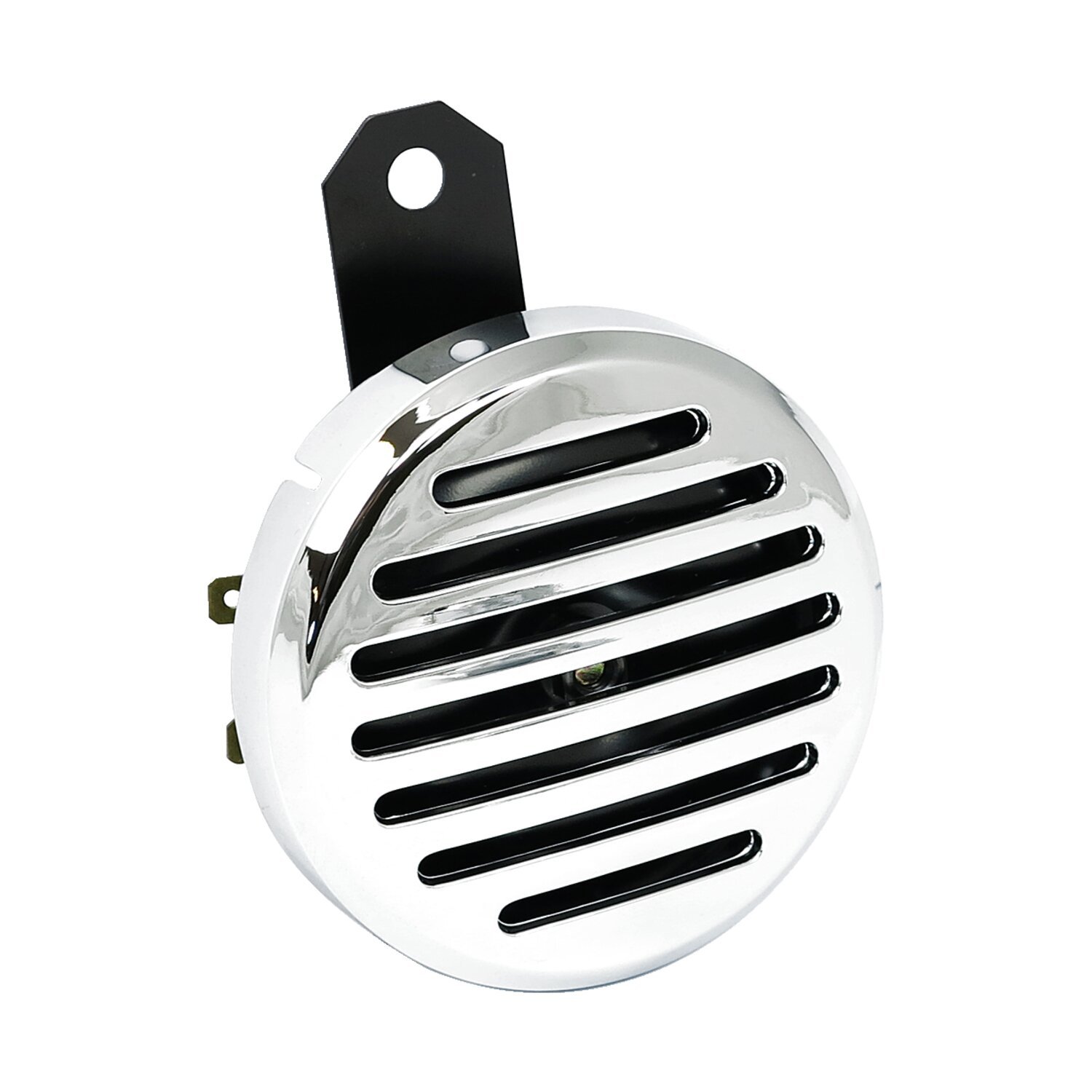 4" custom horn. 12-volt. wide horizontal slotted, Black, Chrome