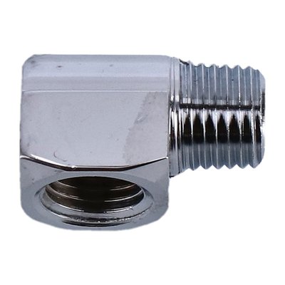 90° elbow adapter. 
1/4 NPT male to 1/4 NPT female threaded. 