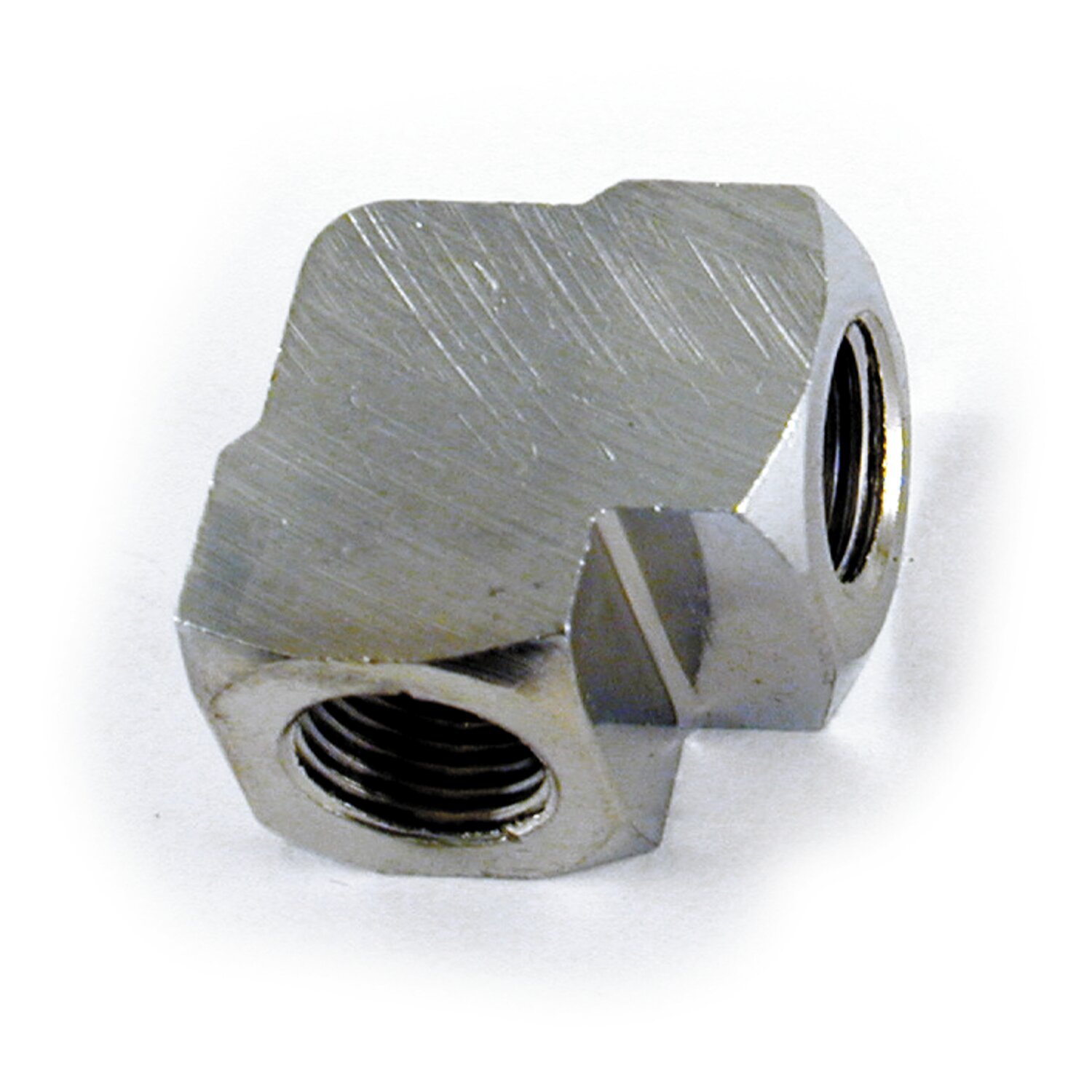 Oil gauge fitting 90° 1/8 NPT to 1/8" NPT, White, Chrome