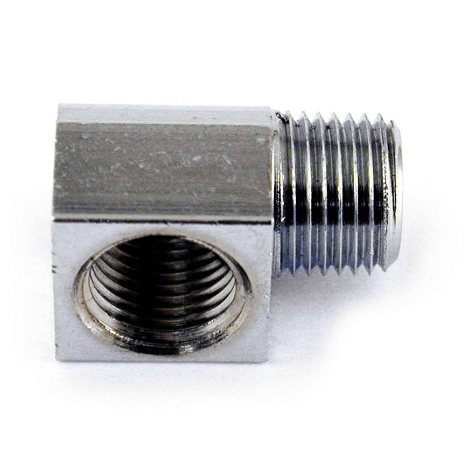 Oil fitting adapter, 90 degree, Chrome