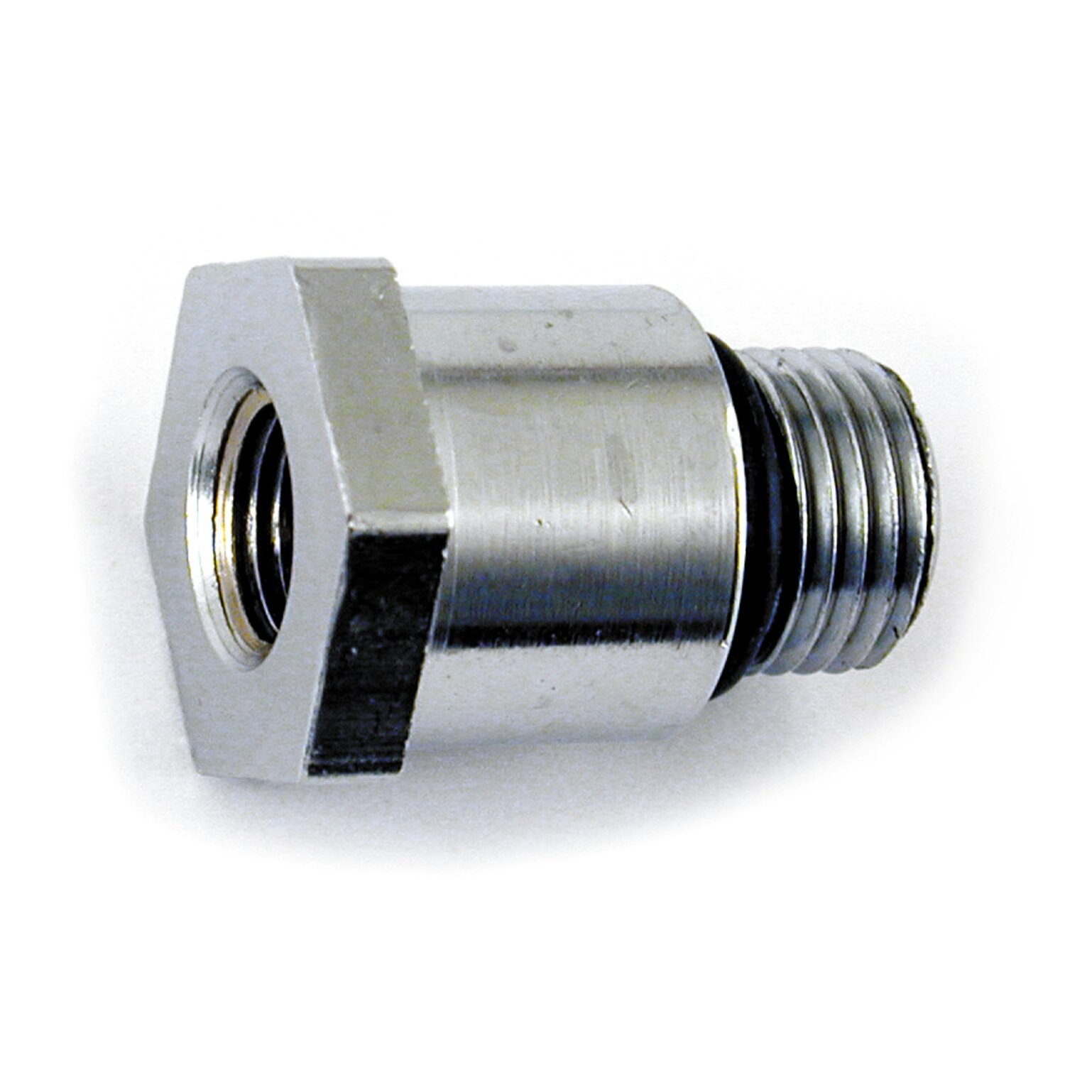 1/2-20 oil gauge fitting to crankcase, storm grey black tracker Silver, Chrome