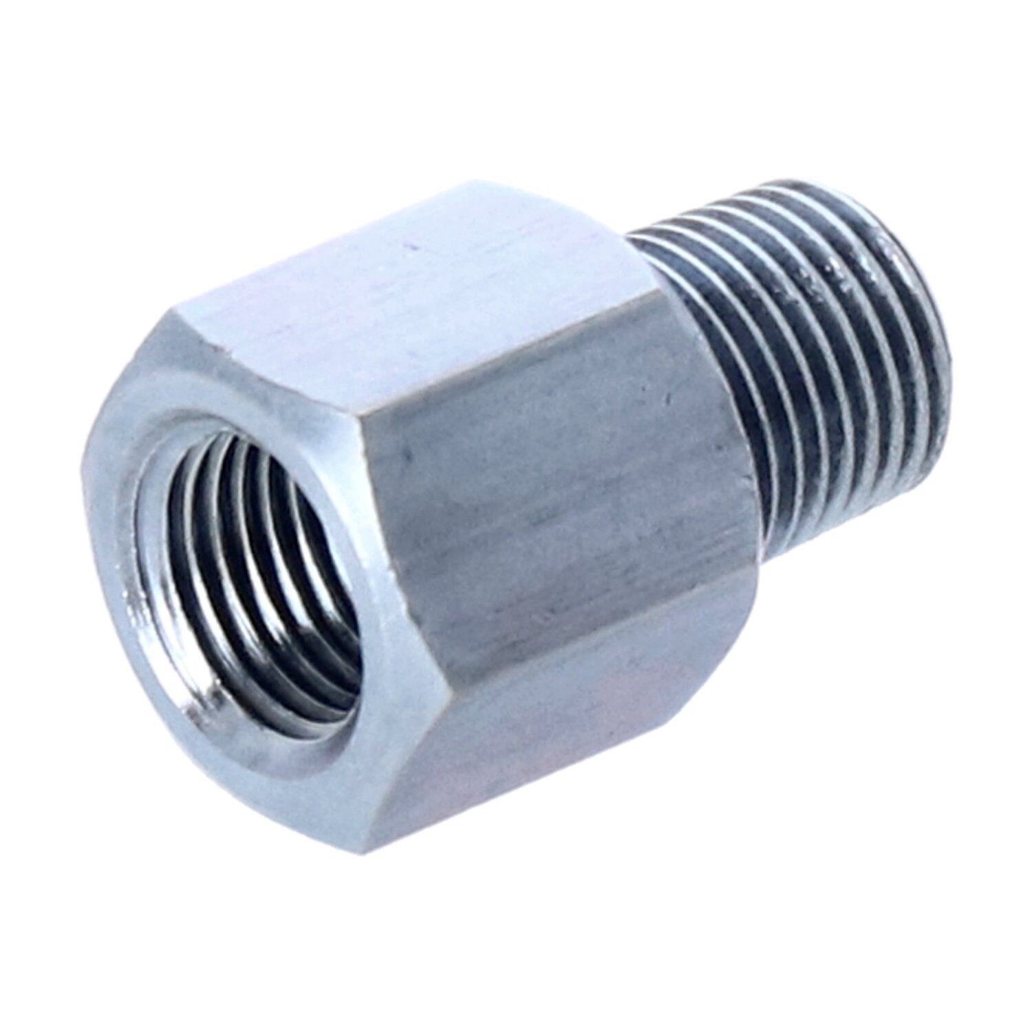 Adapter fitting, straight. 1/8" NPT to 1/8". Zinc, Satin