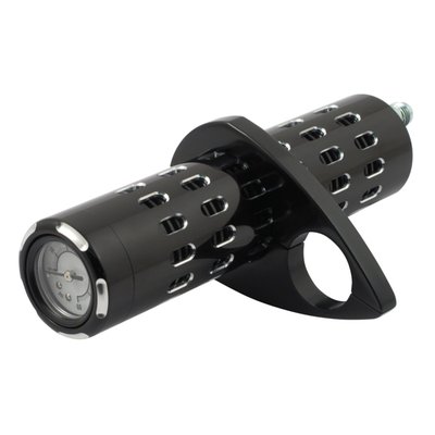 Black anodized. With 1 clamp. Billet aluminum oil cooler with a built-in gauge. Includes a #6 AN fitting. Clamps to frame tubes of 1", 1-1/8", 1-1/4" and 1-1/2" diameter. Filler sleeves included to compensate for the mentioned frame tube diameters. Will work in many stock or custom applications. Approx. dimensions: 22cm long x 5.6cm diameter.