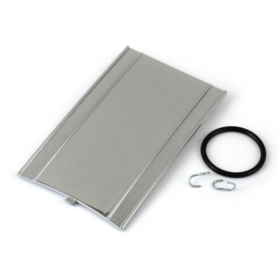 Die-cast aluminum. Smooth. Lower side is attached with rubber mounting ring and clips. 
OEM replacement reference 61118-81