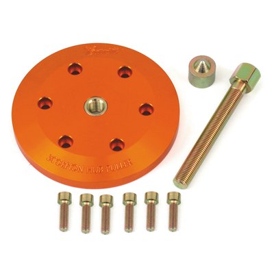 Fits all Scorpion clutch hubs, excl. 71-83 XL models. Billet aluminum with 7/16" hex bolt with protection cap. Will not damage mainshaft.