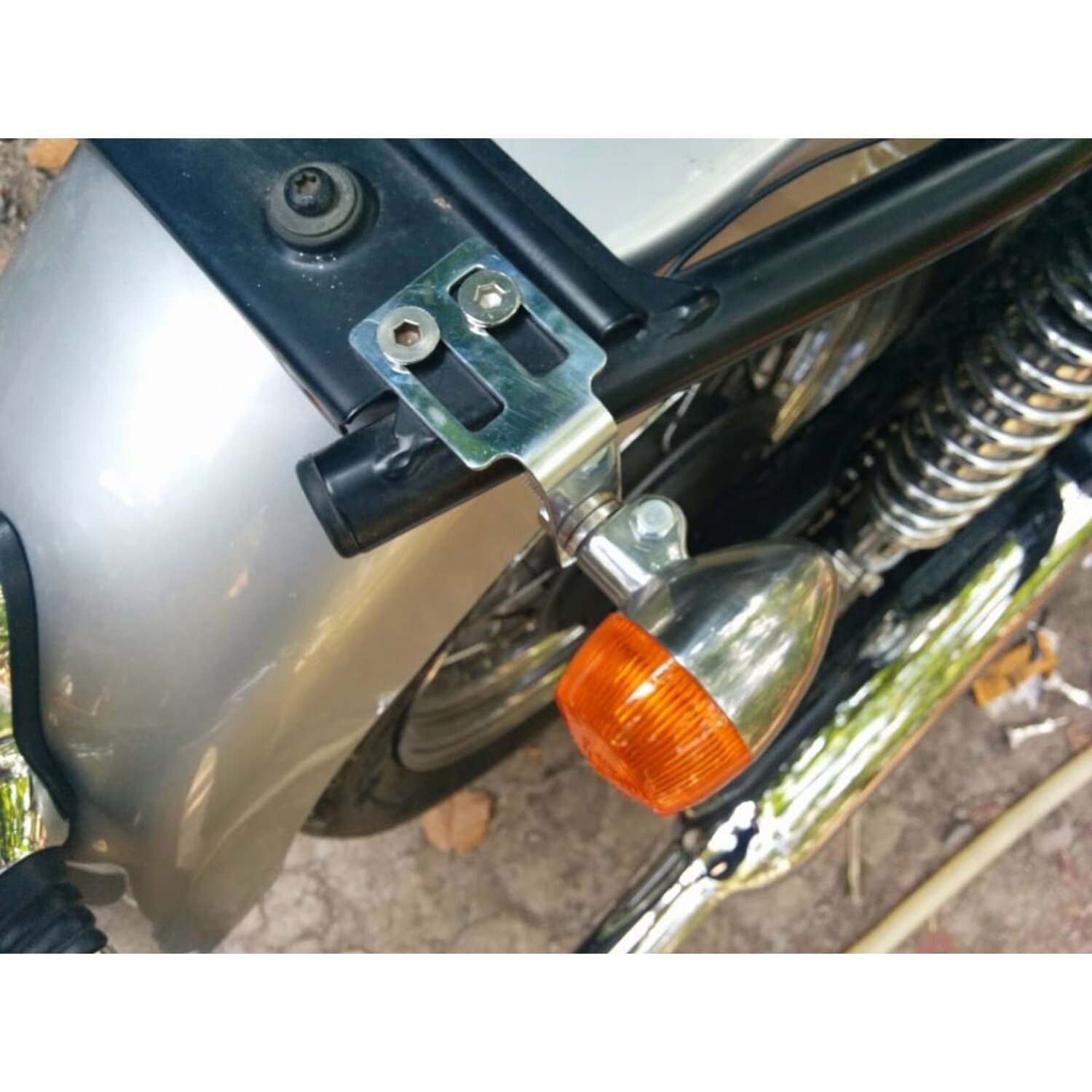 Motone turn signal brackets, under seat mount, Polished
