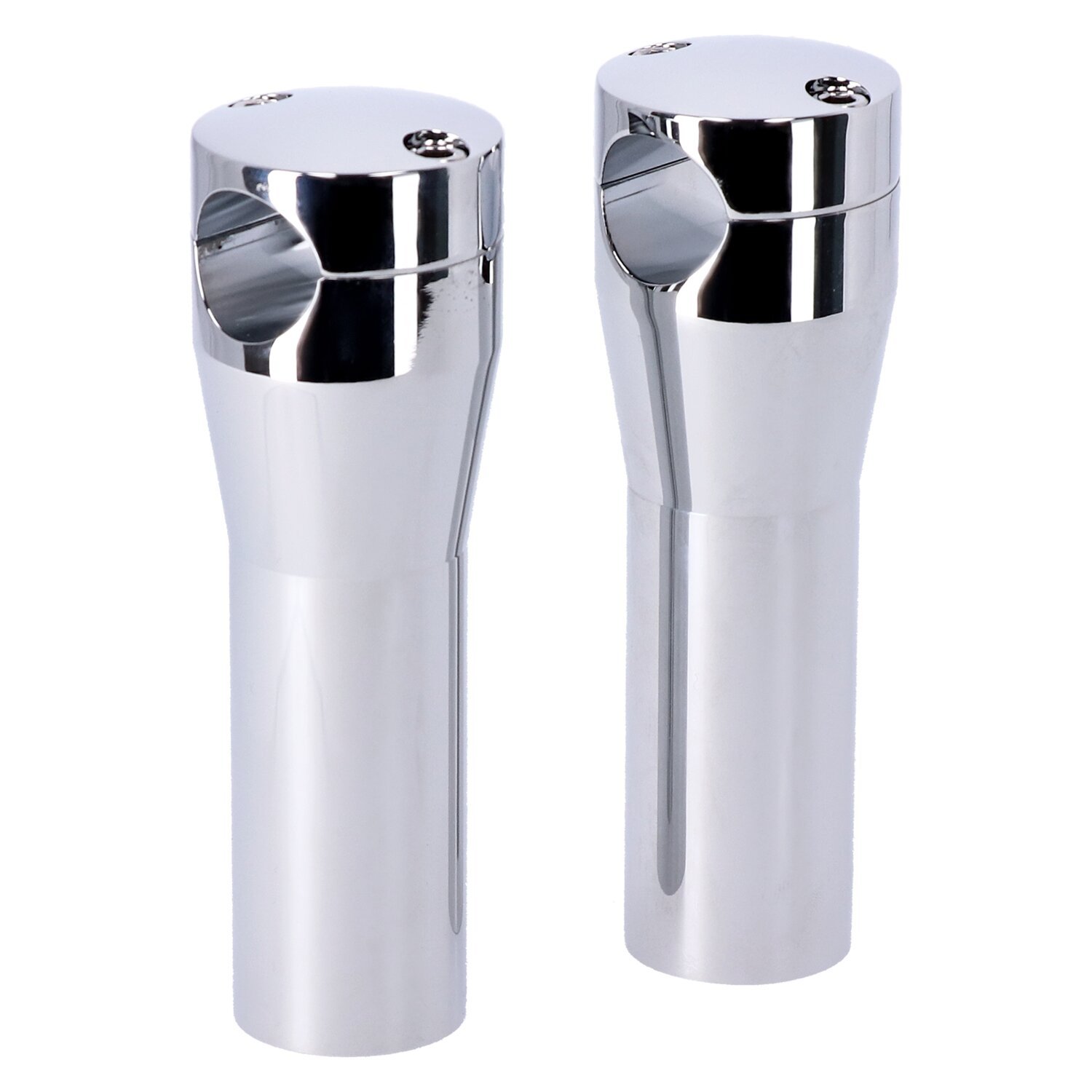 Early style risers. 5" rise, Silver, Chrome