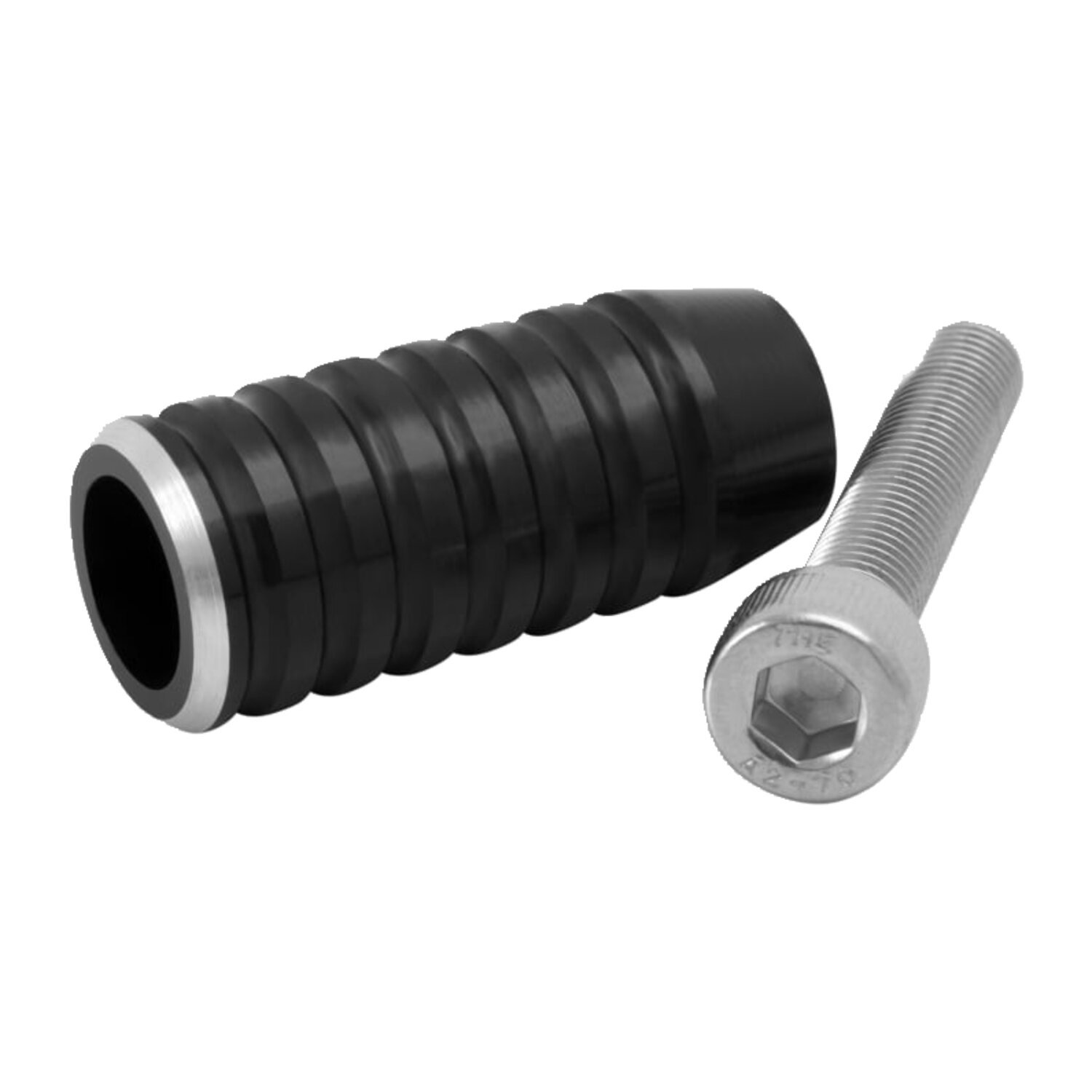 Motone, shifter end peg ribbed. Black anodized, Matte