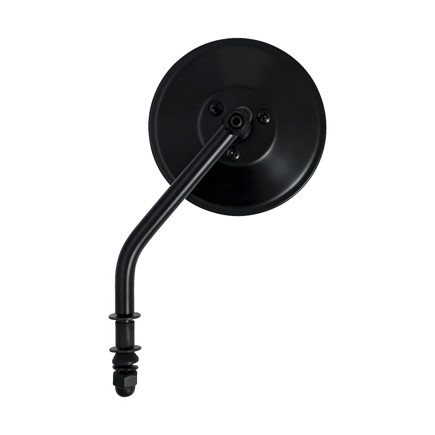 Steel 4" round mirror. Black, short stem