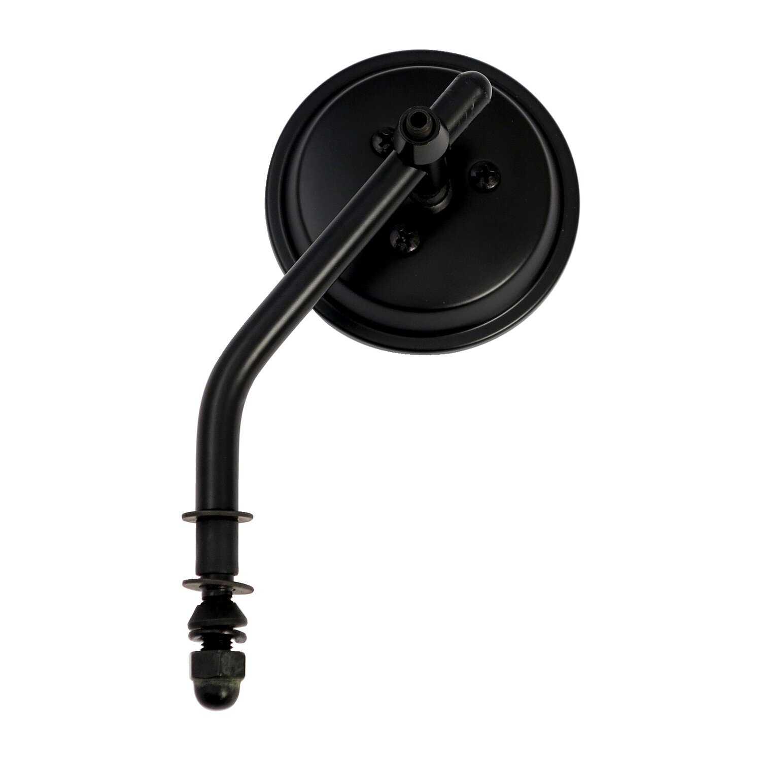 Steel 3" round mirror. Black, short stem