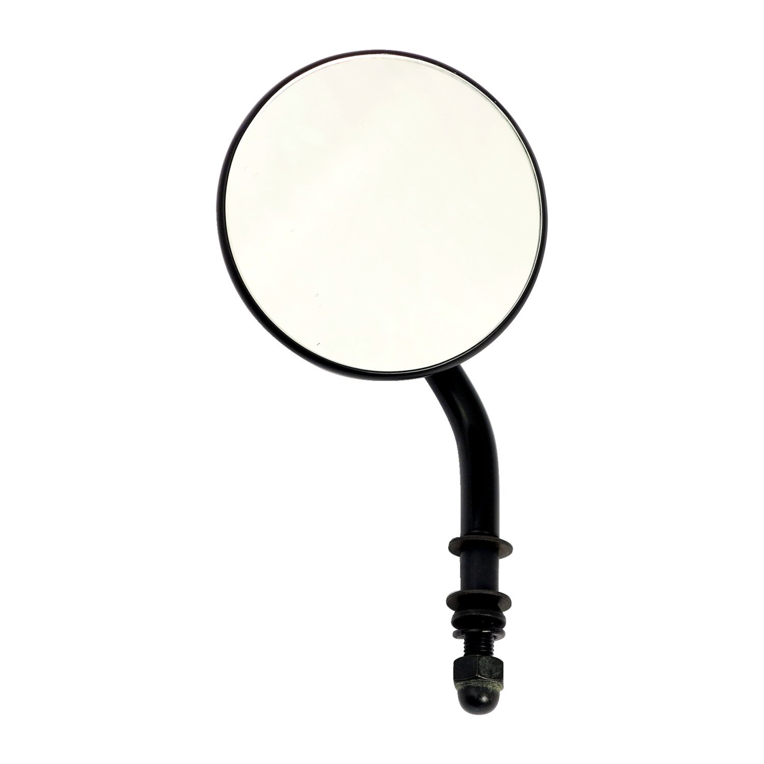 Steel 3" round mirror. Black, short stem